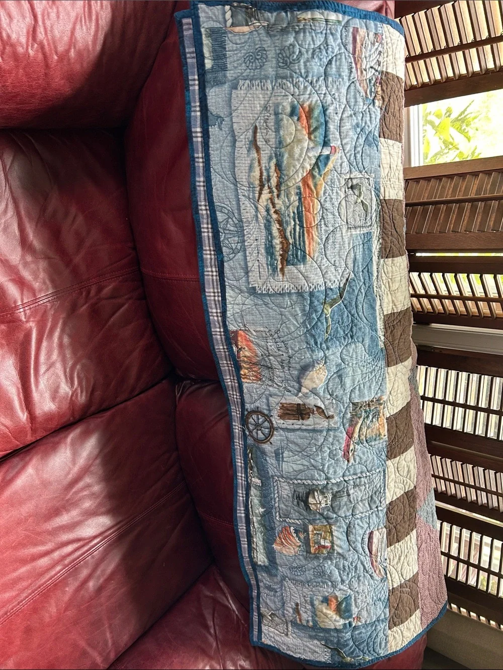 Nautical Coastal Lighthouse Patchwork Quilt-Beautiful swirl quilting. Cottage.